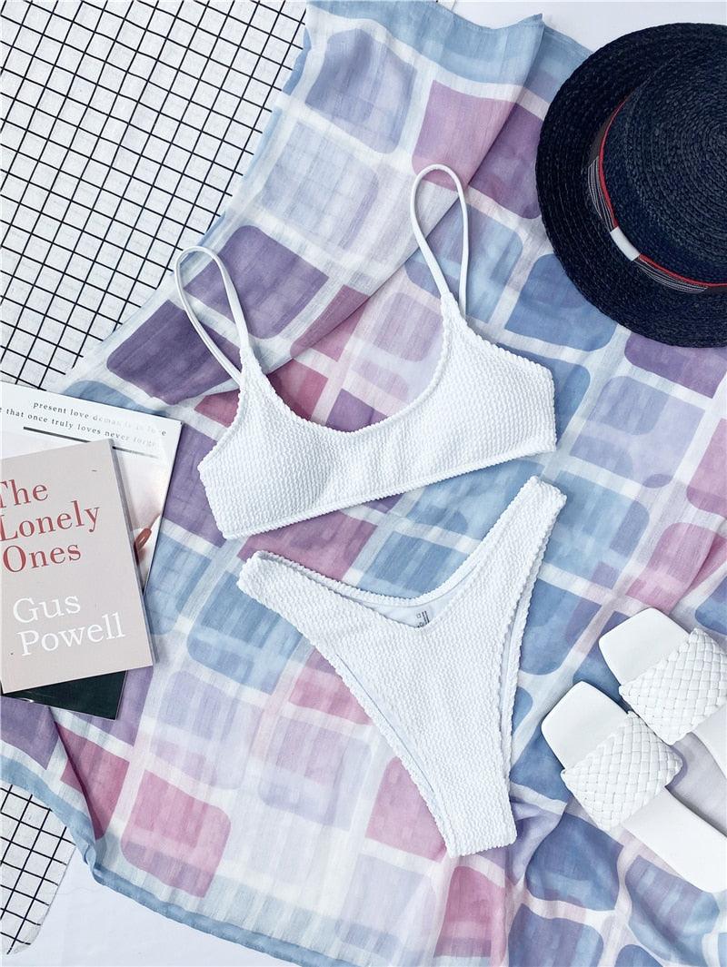 "One Wave – Ribbed One-Shoulder Push-Up Bikini Set"