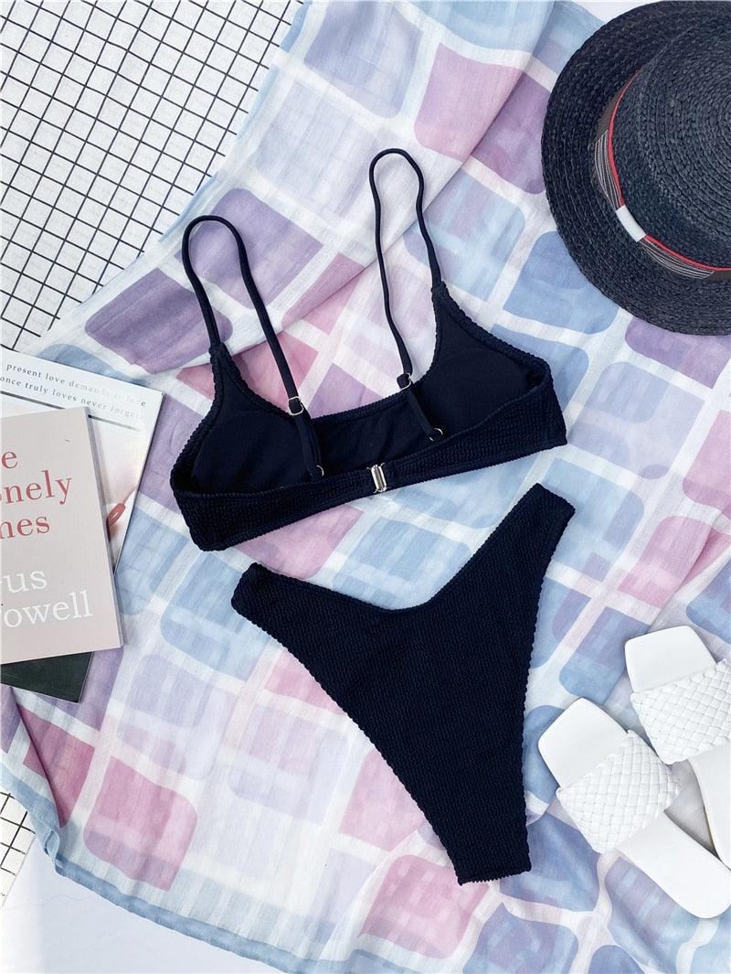 "One Wave – Ribbed One-Shoulder Push-Up Bikini Set"