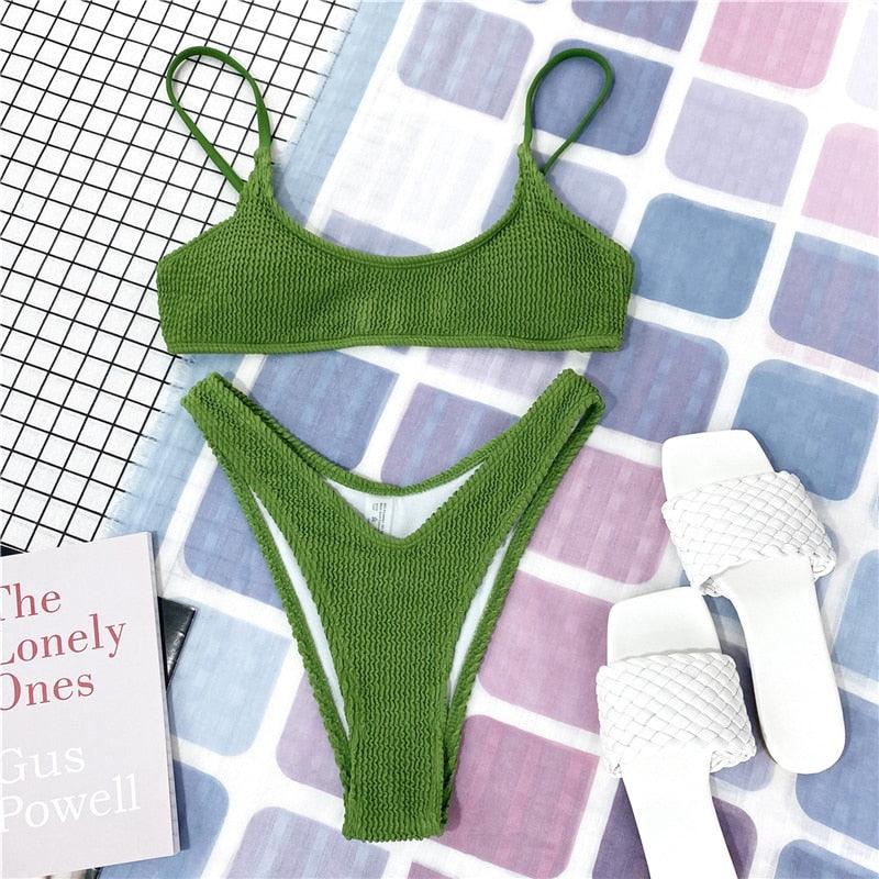 "One Wave – Ribbed One-Shoulder Push-Up Bikini Set"