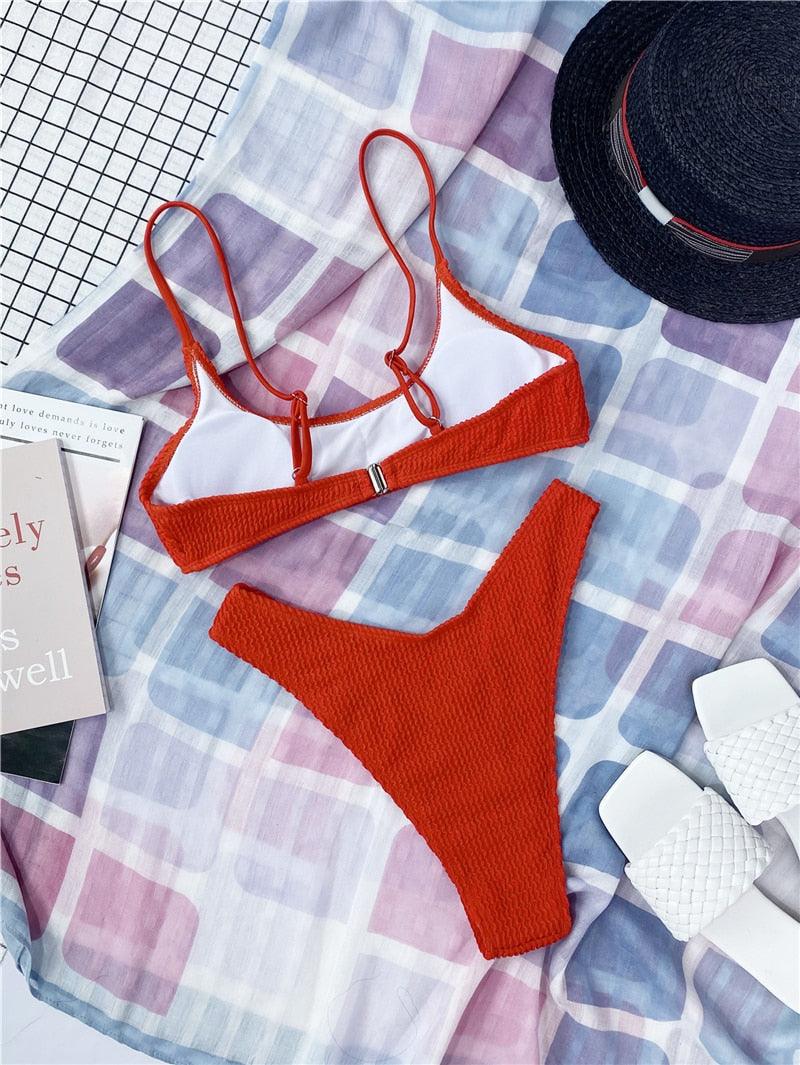 "One Wave – Ribbed One-Shoulder Push-Up Bikini Set"
