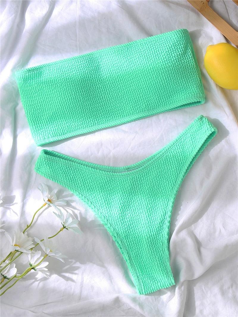 "One Wave – Ribbed One-Shoulder Push-Up Bikini Set"