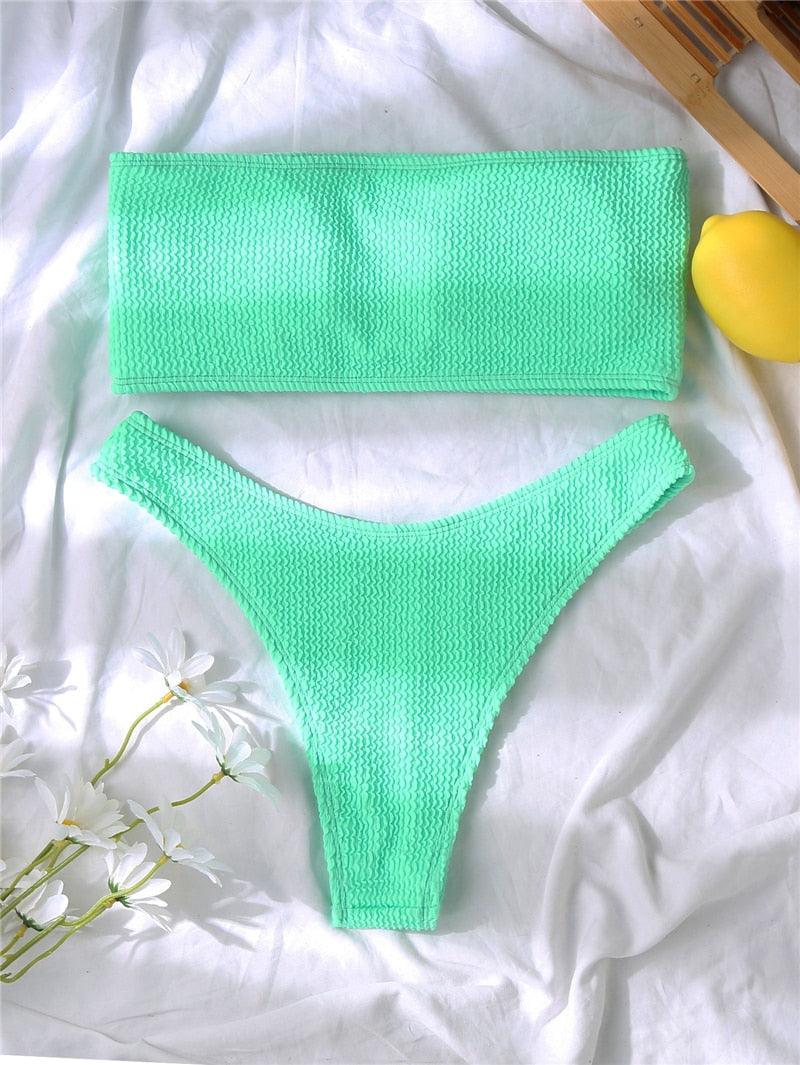 "One Wave – Ribbed One-Shoulder Push-Up Bikini Set"
