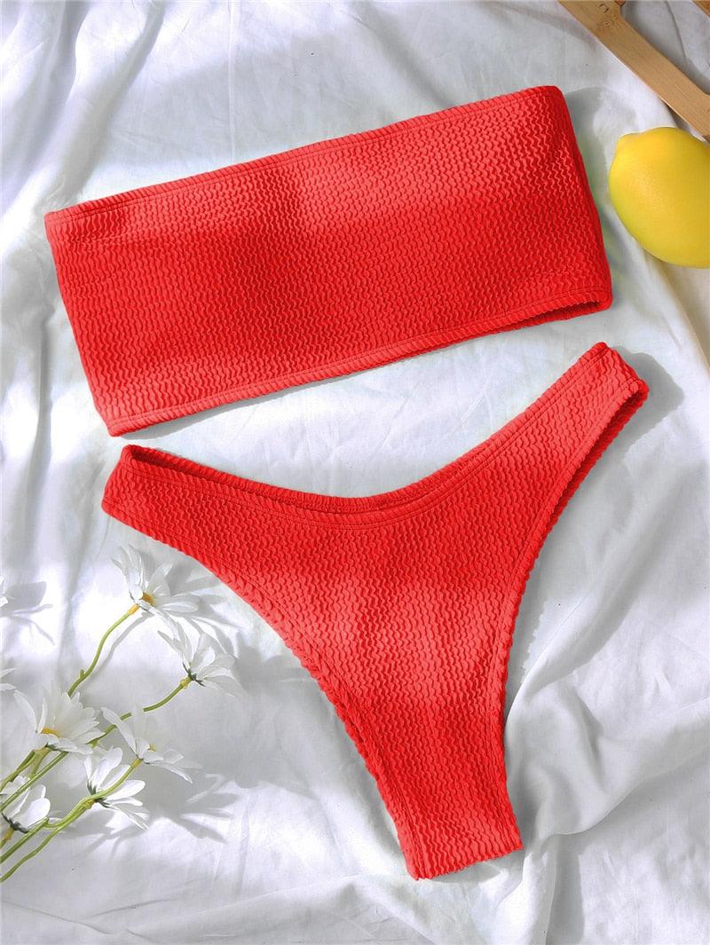 "One Wave – Ribbed One-Shoulder Push-Up Bikini Set"