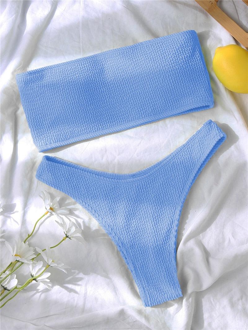 "One Wave – Ribbed One-Shoulder Push-Up Bikini Set"