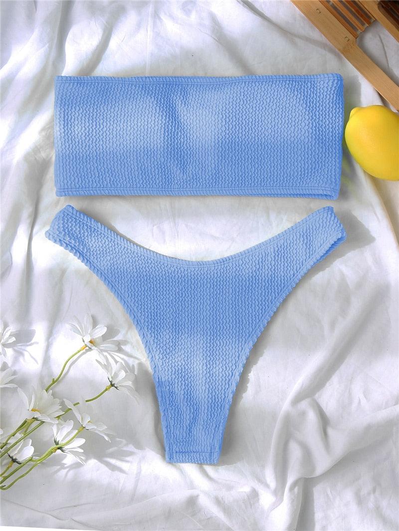 "One Wave – Ribbed One-Shoulder Push-Up Bikini Set"