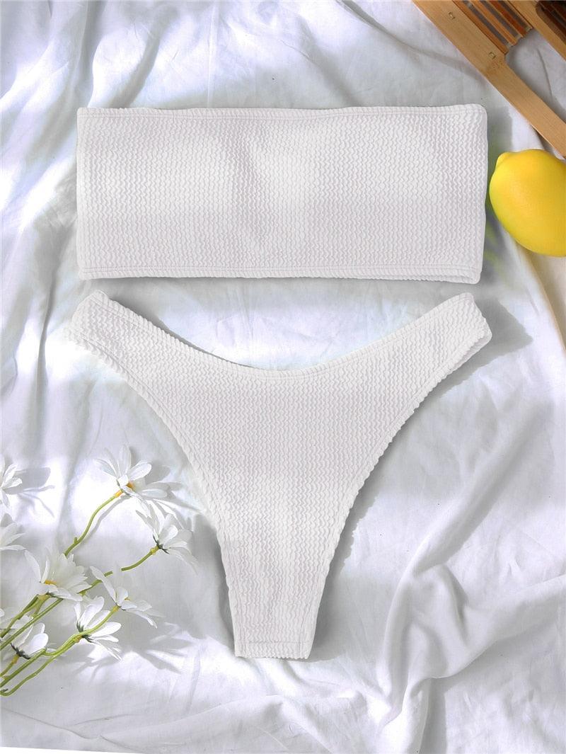 "One Wave – Ribbed One-Shoulder Push-Up Bikini Set"