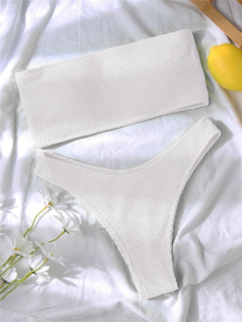 "One Wave – Ribbed One-Shoulder Push-Up Bikini Set"