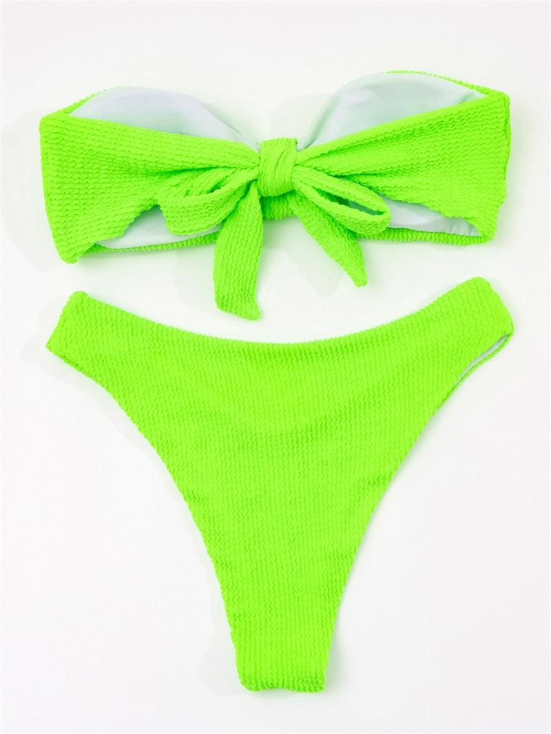 "One Wave – Ribbed One-Shoulder Push-Up Bikini Set"
