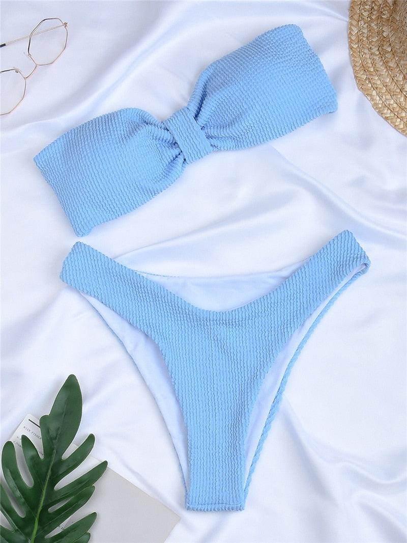 "One Wave – Ribbed One-Shoulder Push-Up Bikini Set"