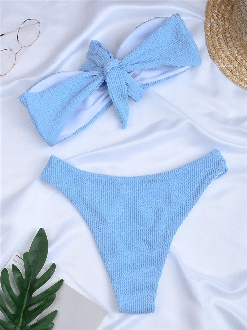 "One Wave – Ribbed One-Shoulder Push-Up Bikini Set"