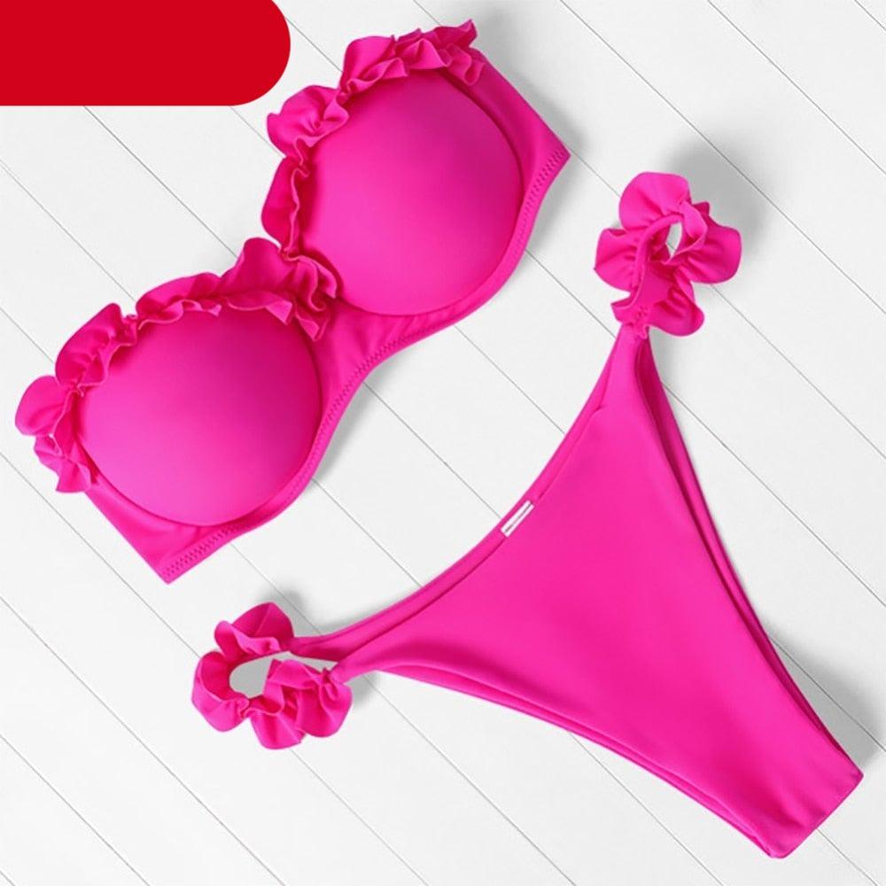 "Sea Anemone – V-Wire Frilled High-Cut Bikini Set"