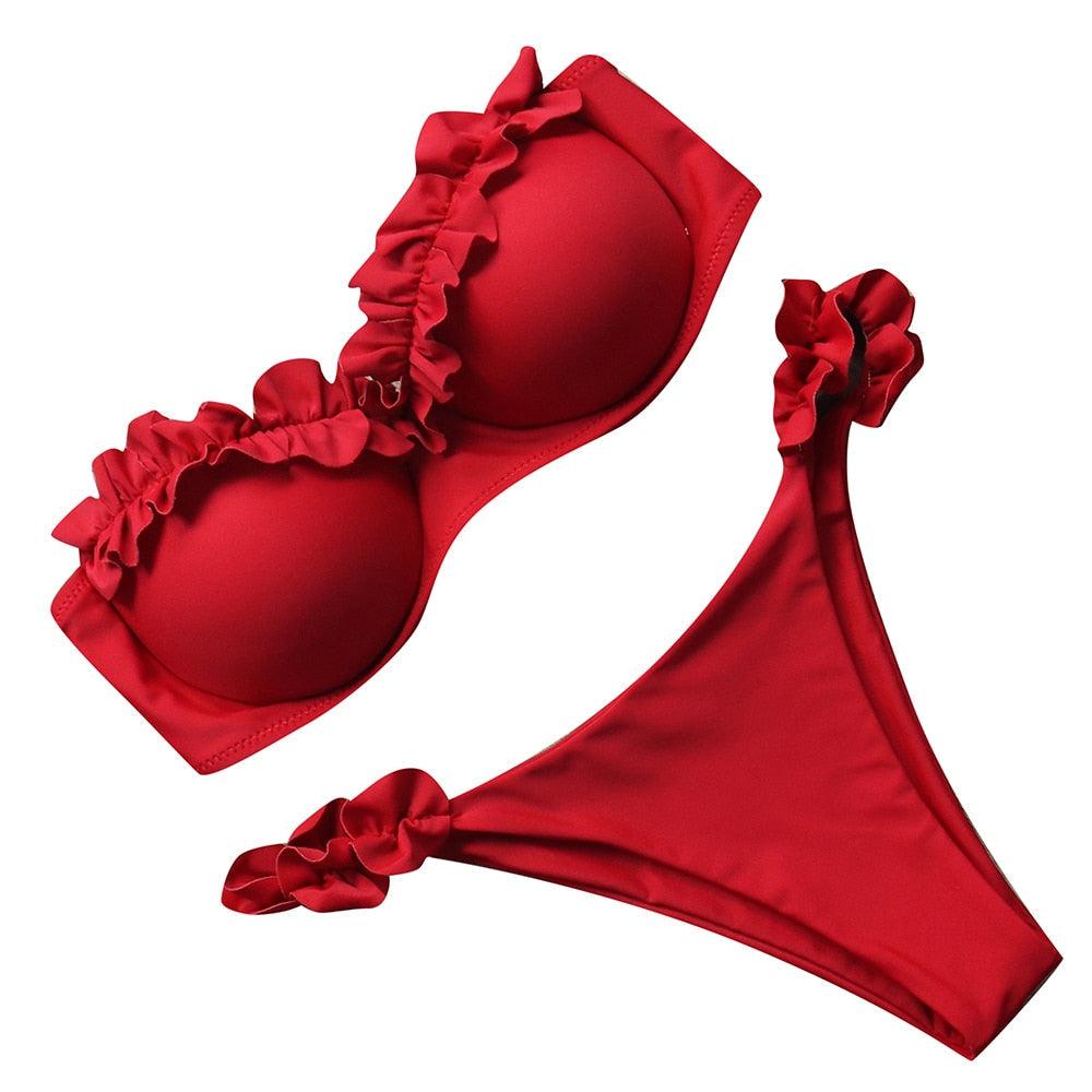 "Sea Anemone – V-Wire Frilled High-Cut Bikini Set"