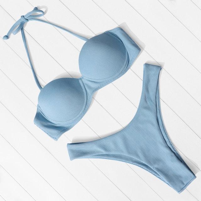 "Sea Anemone – V-Wire Frilled High-Cut Bikini Set"
