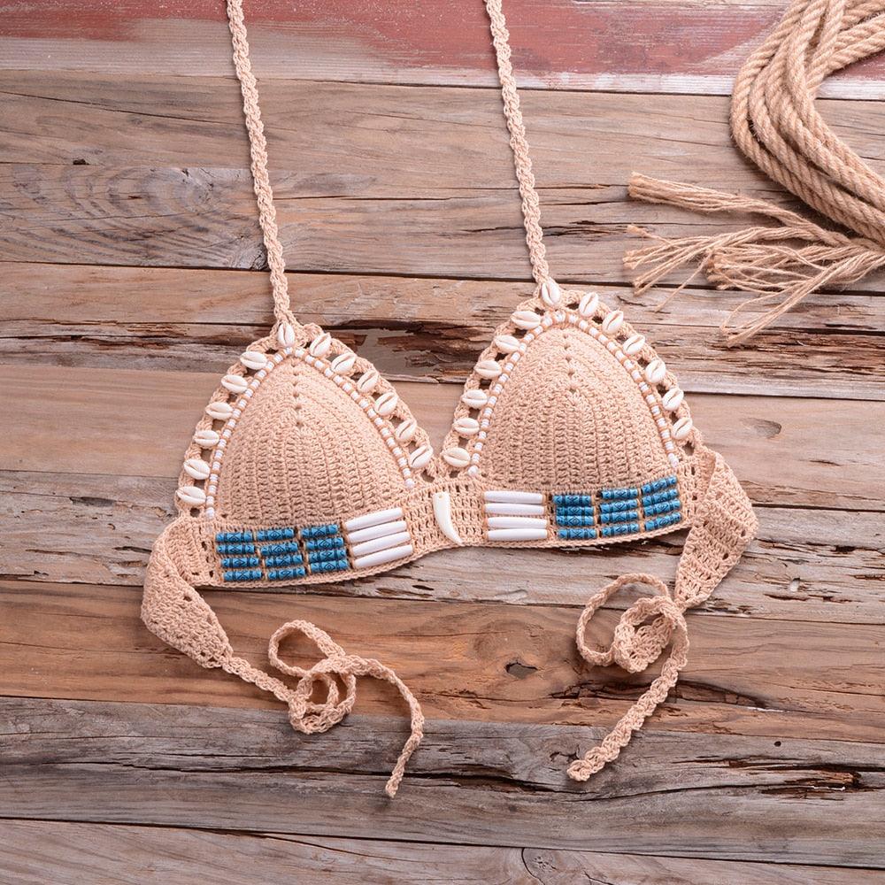 "Sea Witch – Crochet Halter High-Waist Bikini Set"