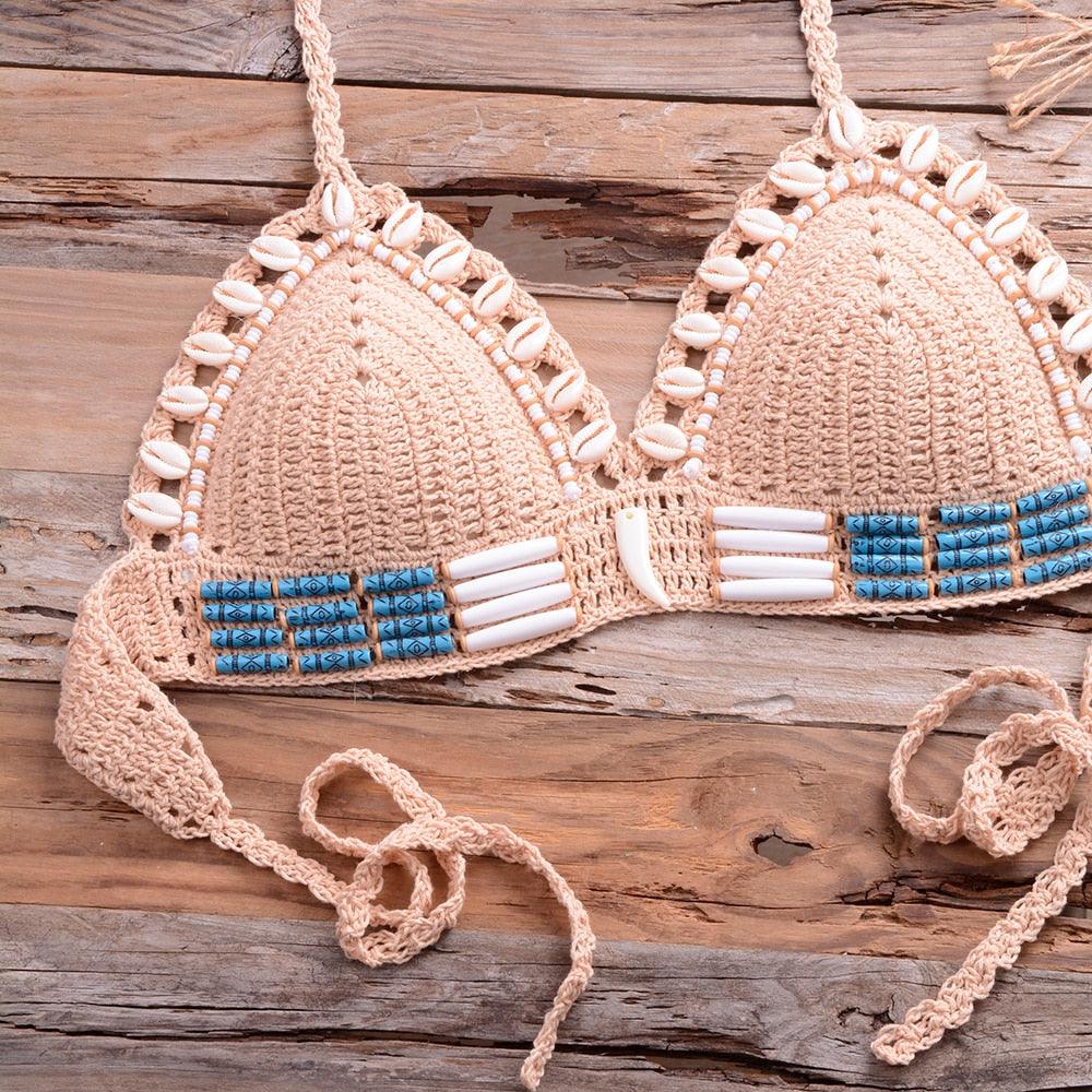 "Sea Witch – Crochet Halter High-Waist Bikini Set"