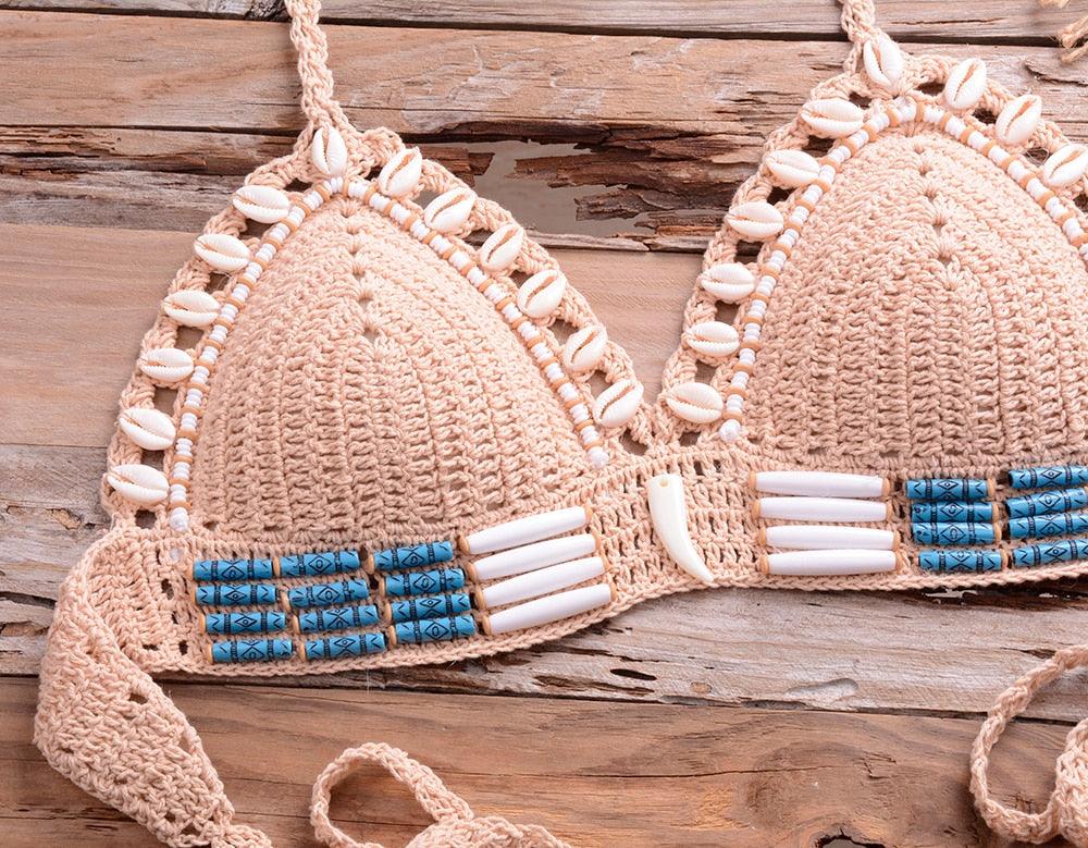 "Sea Witch – Crochet Halter High-Waist Bikini Set"