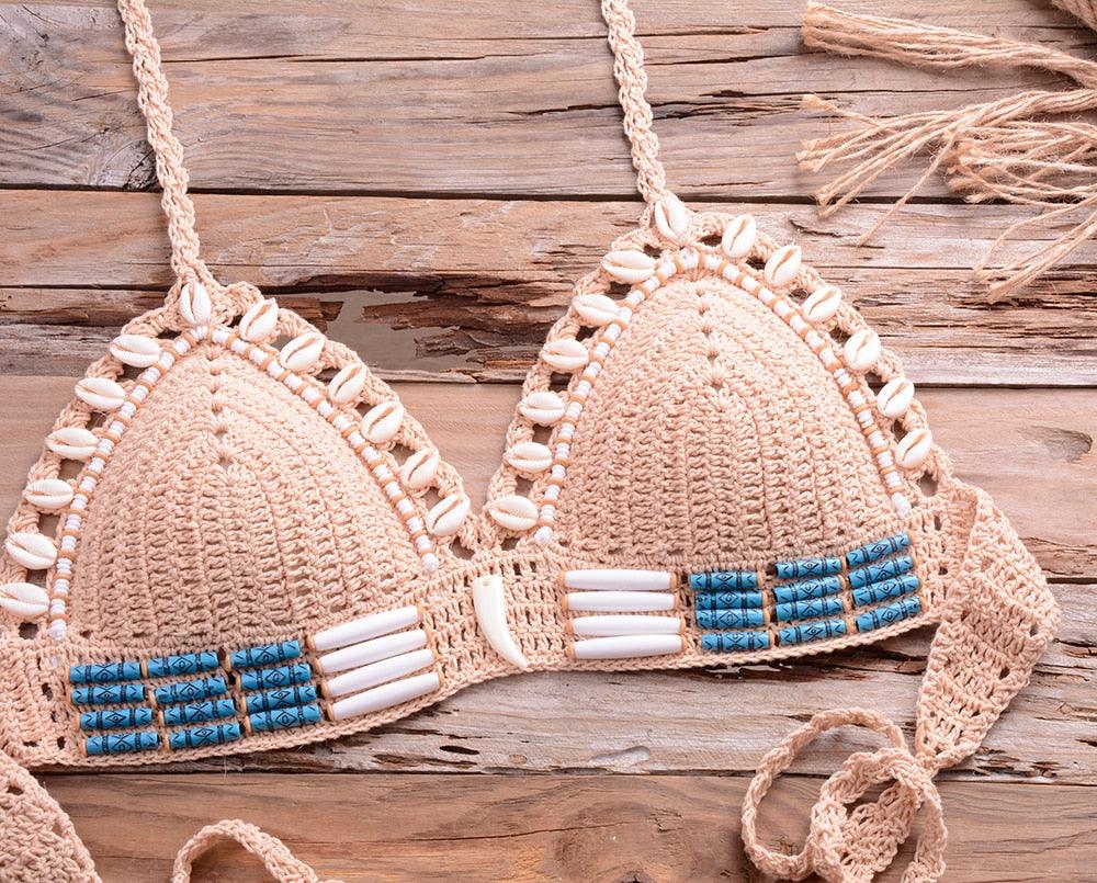 "Sea Witch – Crochet Halter High-Waist Bikini Set"