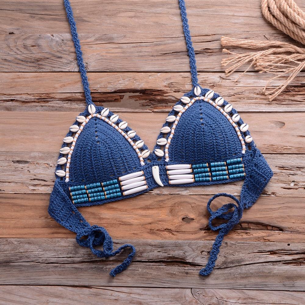 "Sea Witch – Crochet Halter High-Waist Bikini Set"