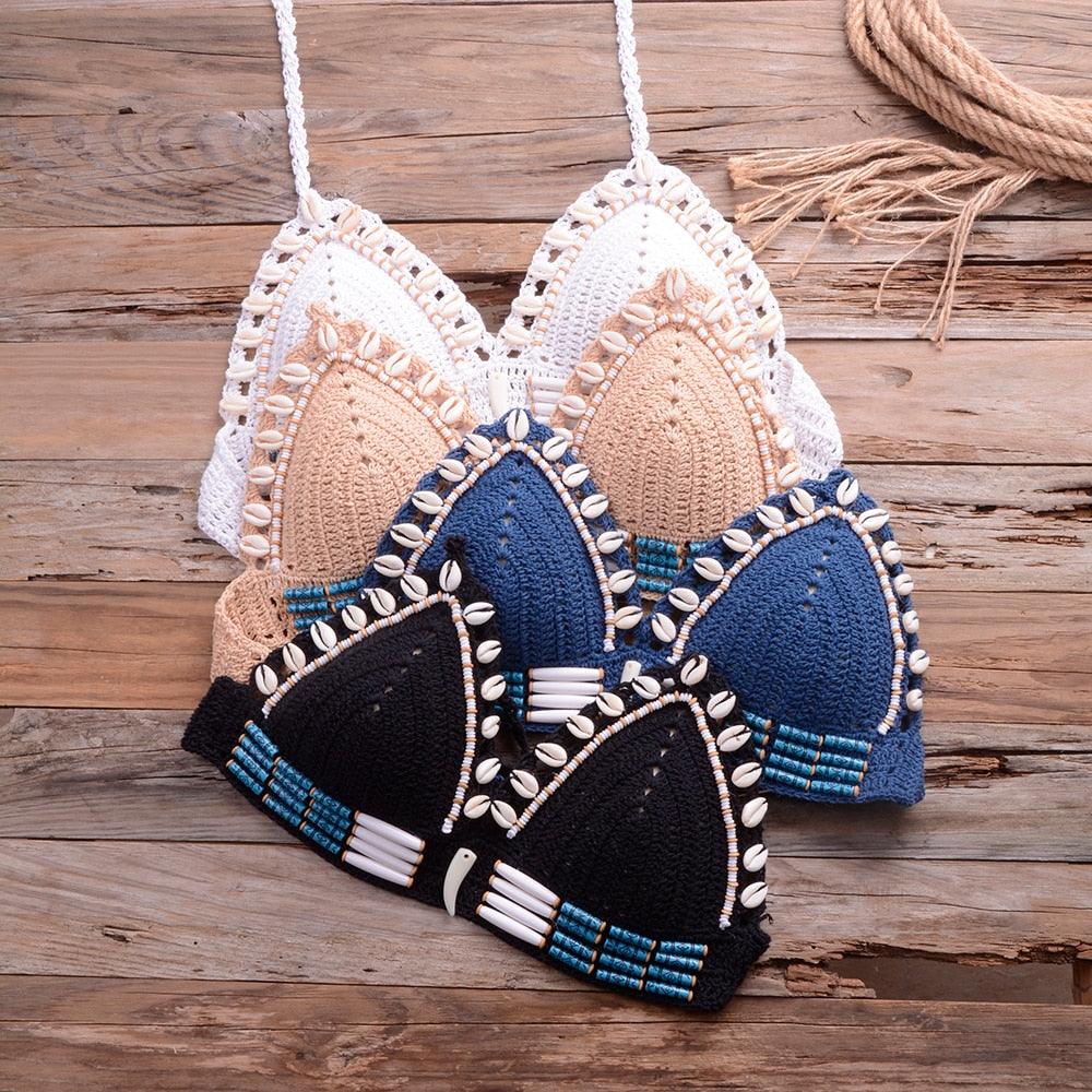 "Sea Witch – Crochet Halter High-Waist Bikini Set"