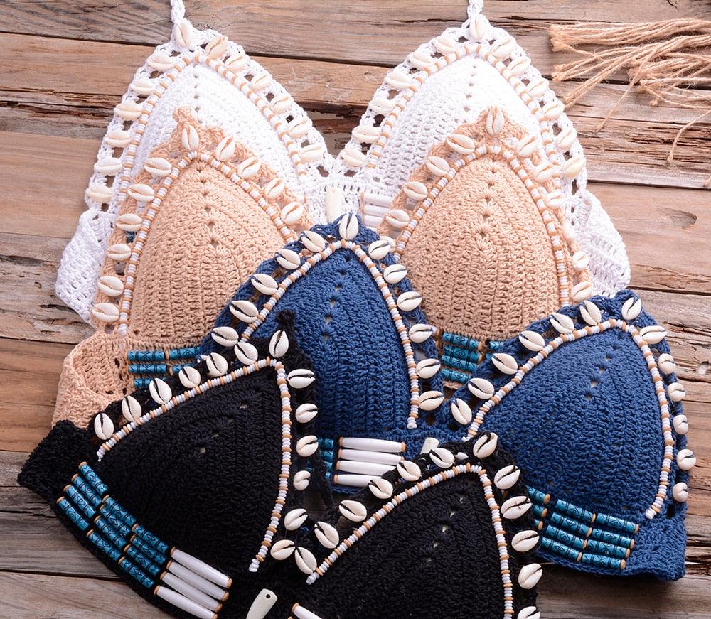 "Sea Witch – Crochet Halter High-Waist Bikini Set"
