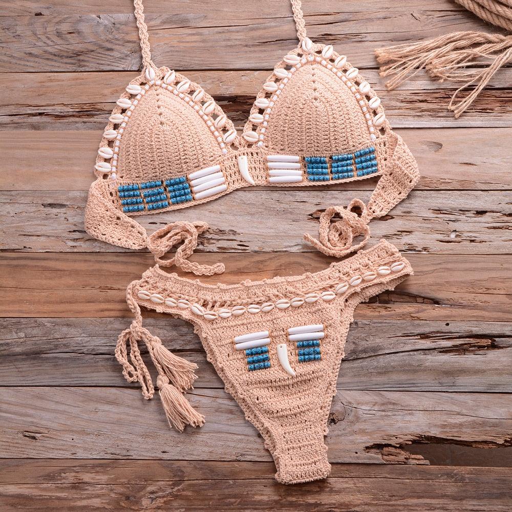 "Sea Witch – Crochet Halter High-Waist Bikini Set"