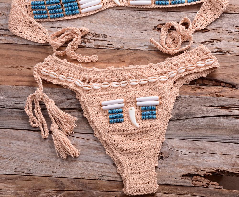 "Sea Witch – Crochet Halter High-Waist Bikini Set"