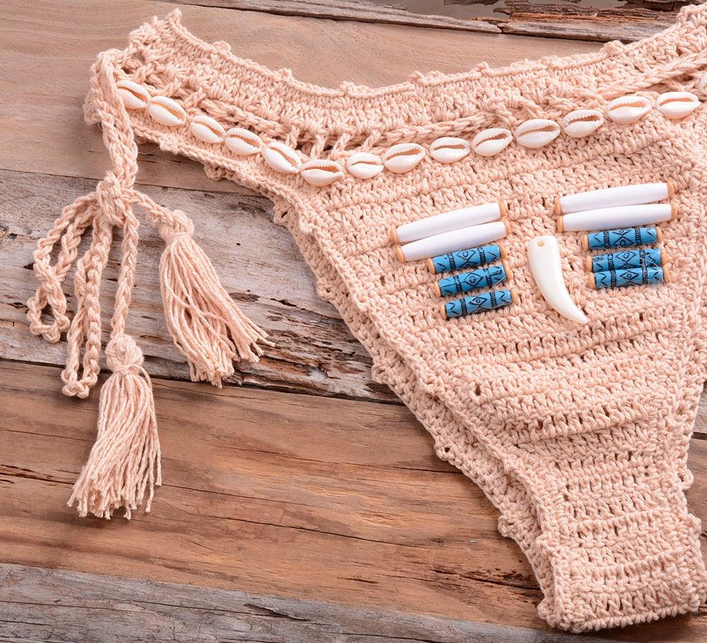 "Sea Witch – Crochet Halter High-Waist Bikini Set"