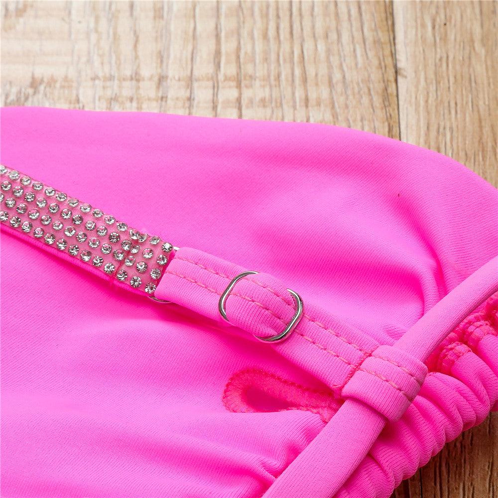 "Diamond Shore – Rhinestone Strap Triangle Bikini Set"