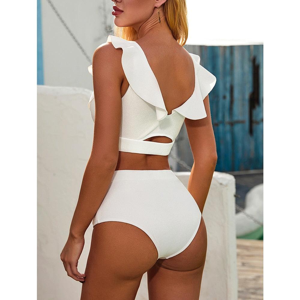 "Sea Duchess – Puff Sleeve Open-Back High-Cut Swimsuit"