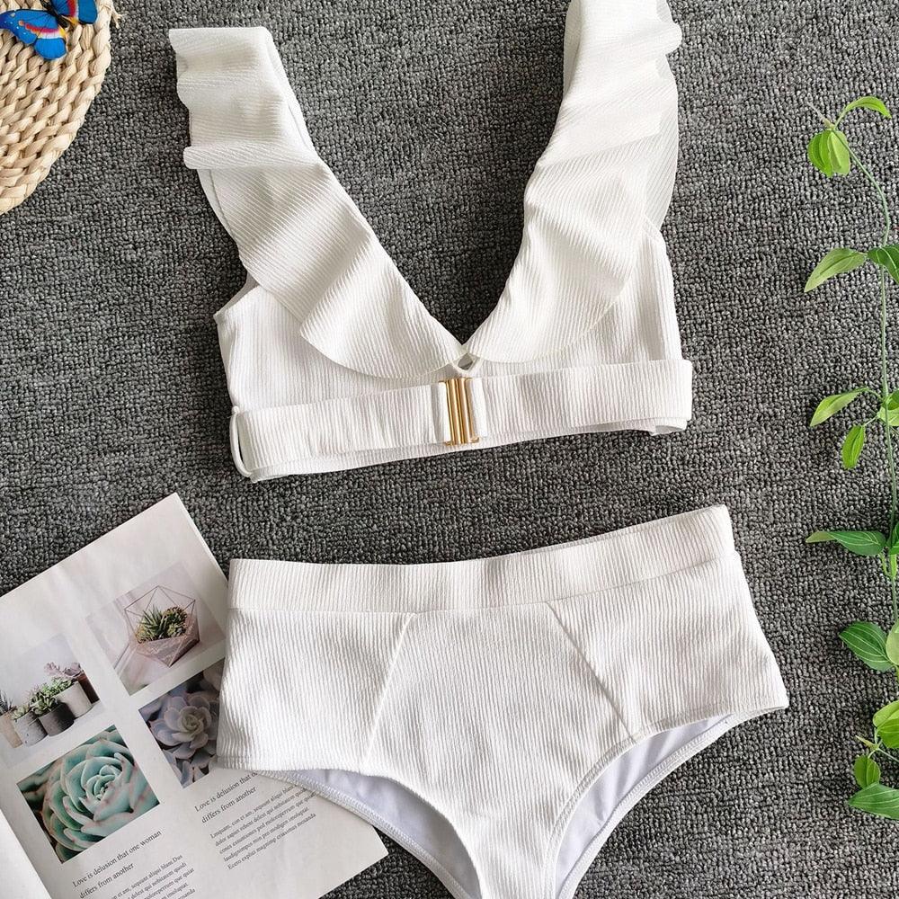 "Sea Duchess – Puff Sleeve Open-Back High-Cut Swimsuit"