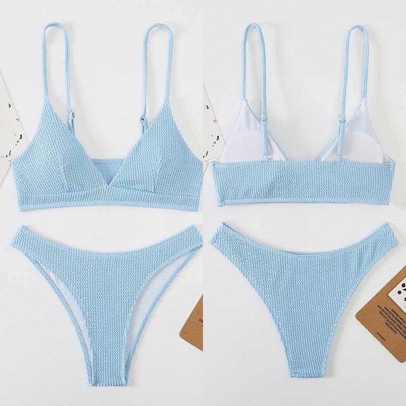"One Wave – Ribbed One-Shoulder Push-Up Bikini Set"