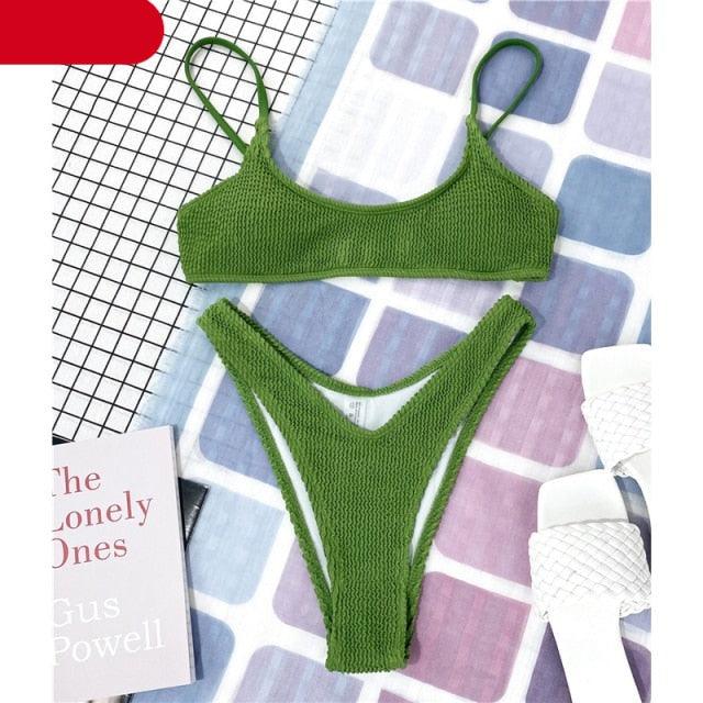 "One Wave – Ribbed One-Shoulder Push-Up Bikini Set"