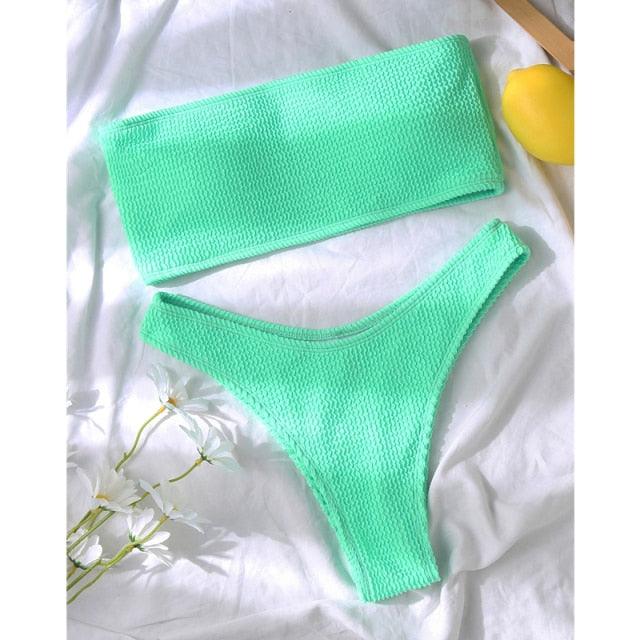 "One Wave – Ribbed One-Shoulder Push-Up Bikini Set"