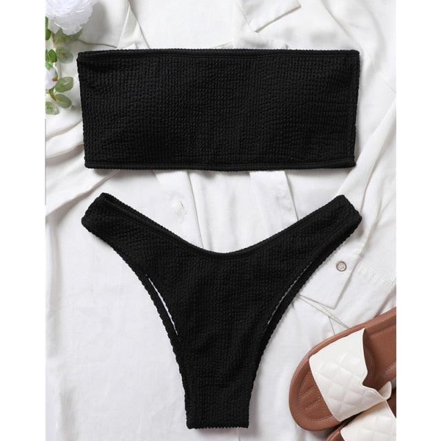 "One Wave – Ribbed One-Shoulder Push-Up Bikini Set"