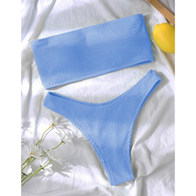 "One Wave – Ribbed One-Shoulder Push-Up Bikini Set"