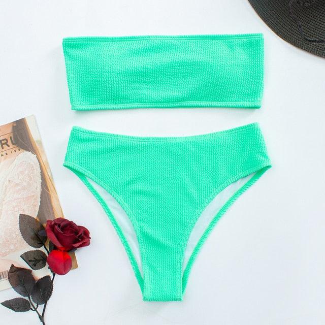 "One Wave – Ribbed One-Shoulder Push-Up Bikini Set"
