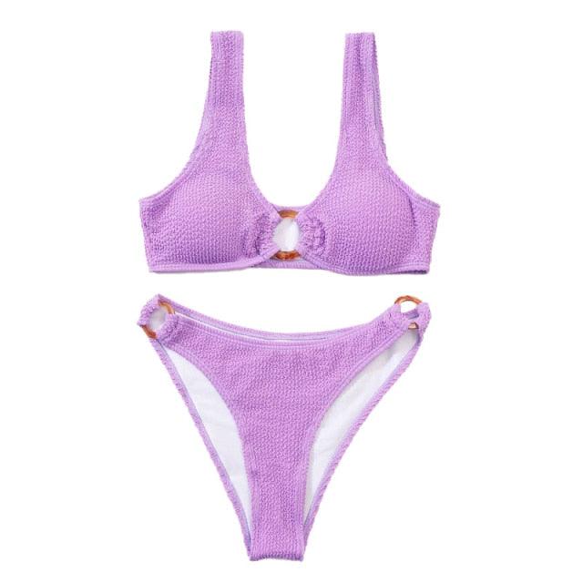 "One Wave – Ribbed One-Shoulder Push-Up Bikini Set"
