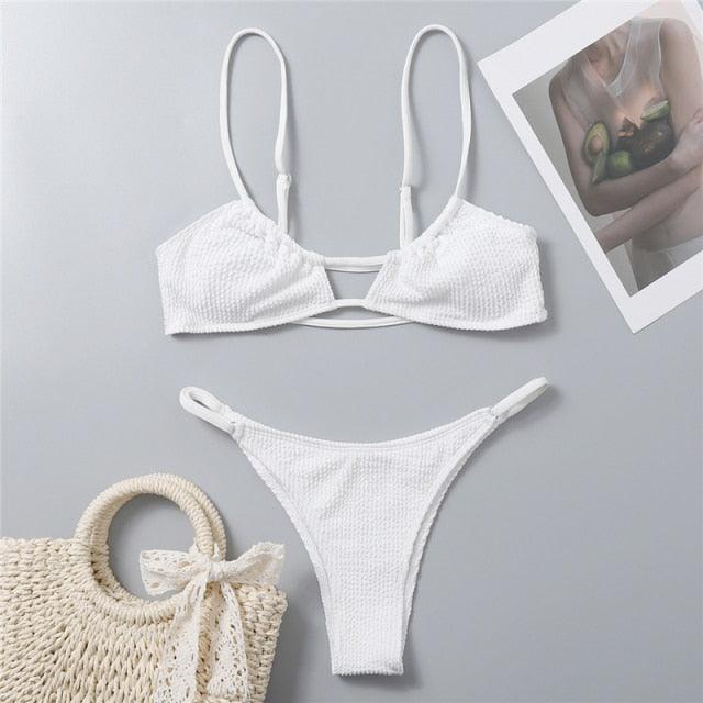 "One Wave – Ribbed One-Shoulder Push-Up Bikini Set"