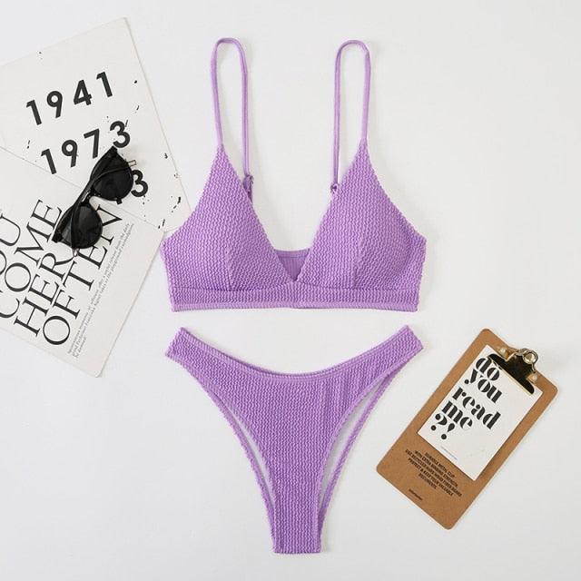 "One Wave – Ribbed One-Shoulder Push-Up Bikini Set"