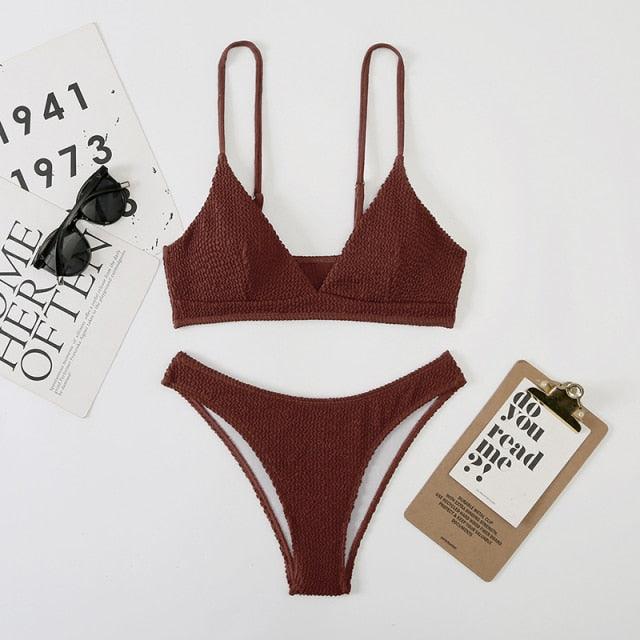 "One Wave – Ribbed One-Shoulder Push-Up Bikini Set"