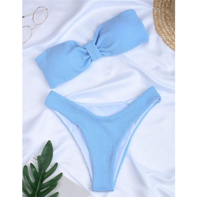 "One Wave – Ribbed One-Shoulder Push-Up Bikini Set"