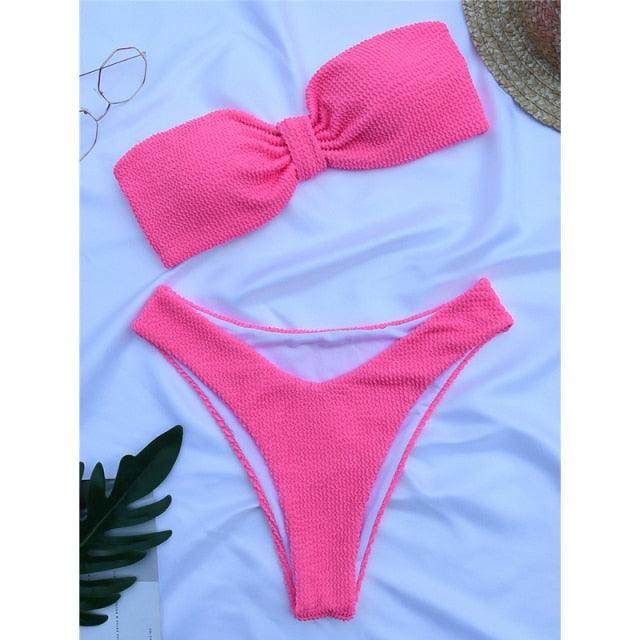 "One Wave – Ribbed One-Shoulder Push-Up Bikini Set"