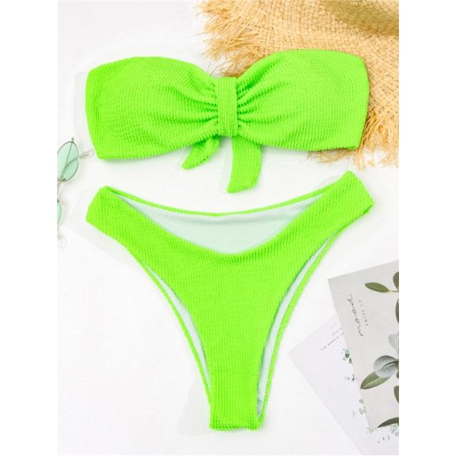 "One Wave – Ribbed One-Shoulder Push-Up Bikini Set"