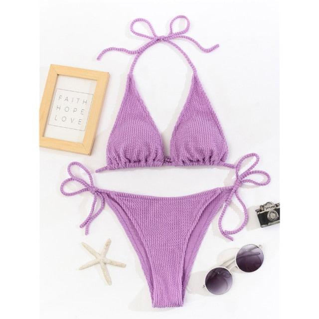 "One Wave – Ribbed One-Shoulder Push-Up Bikini Set"