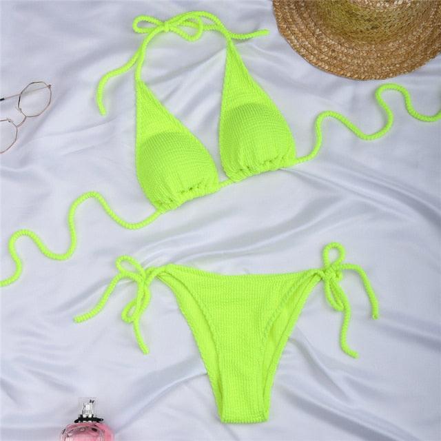 "One Wave – Ribbed One-Shoulder Push-Up Bikini Set"