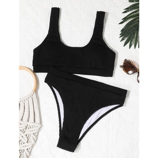 "One Wave – Ribbed One-Shoulder Push-Up Bikini Set"
