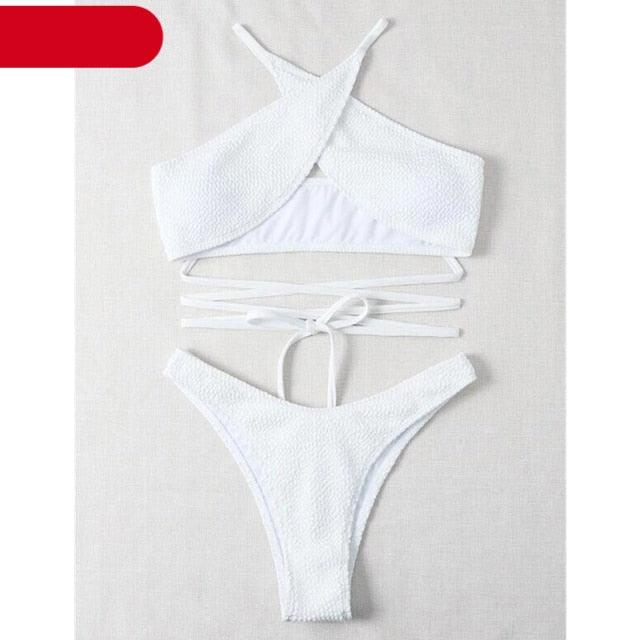 "One Wave – Ribbed One-Shoulder Push-Up Bikini Set"