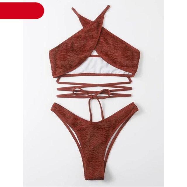 "One Wave – Ribbed One-Shoulder Push-Up Bikini Set"