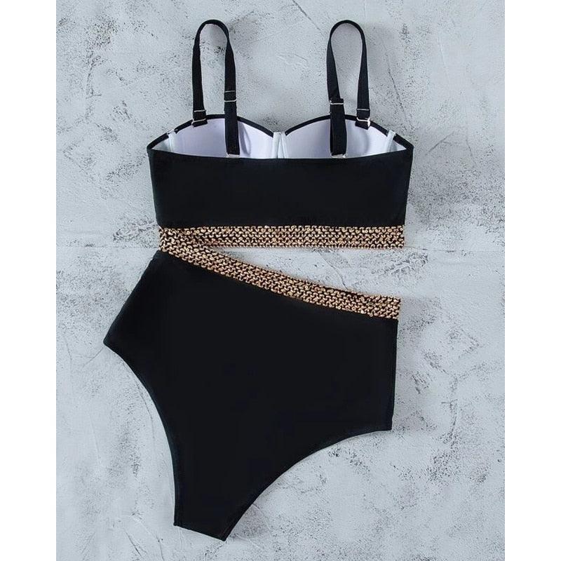 "Sea Duchess – Puff Sleeve Open-Back High-Cut Swimsuit"