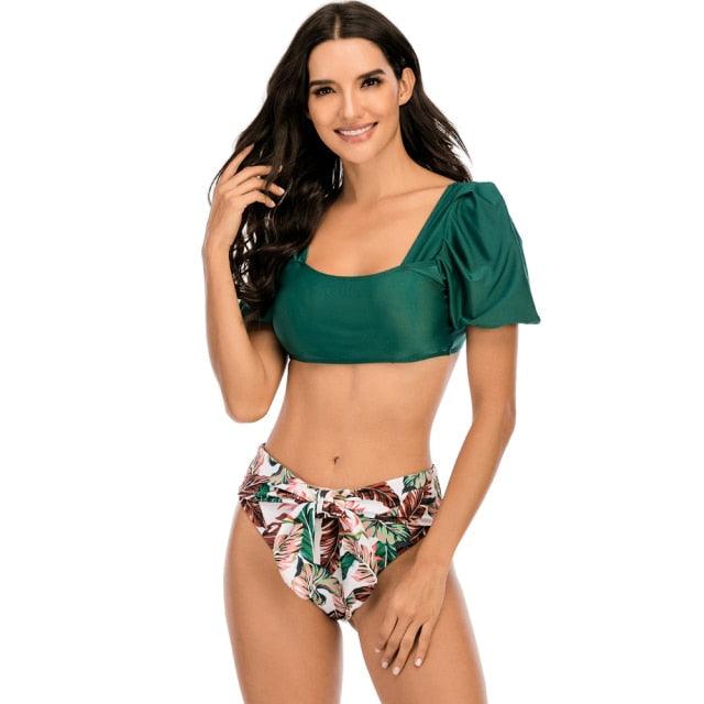"Sea Duchess – Puff Sleeve Open-Back High-Cut Swimsuit"